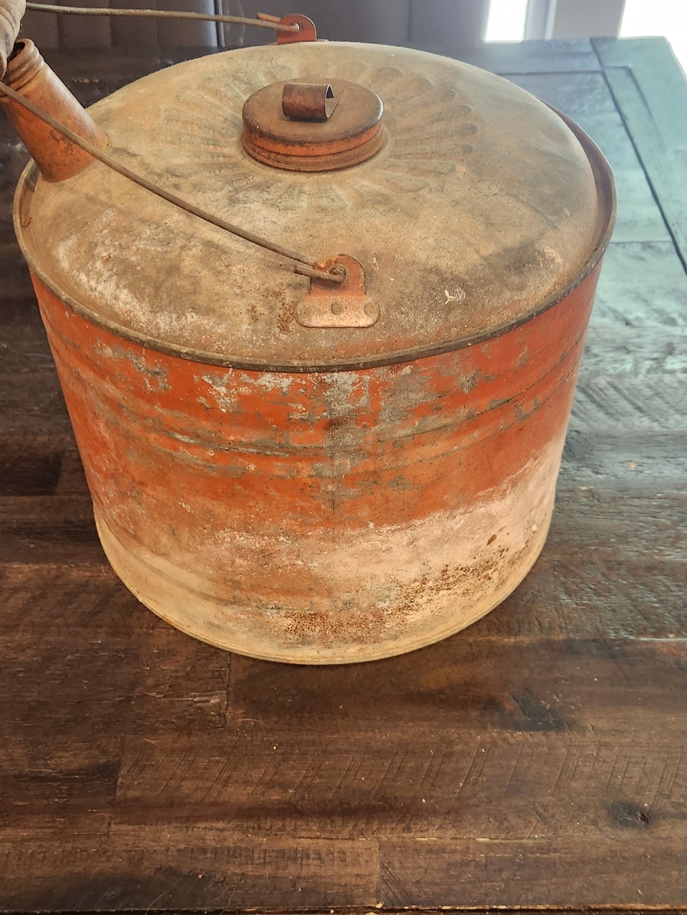 Vintage Rusted Orange Metal Kettle with Spout - Picture 3 of 7